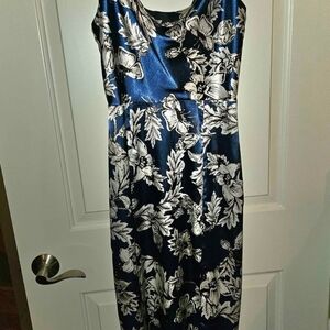 Blue Floral Satin Dress